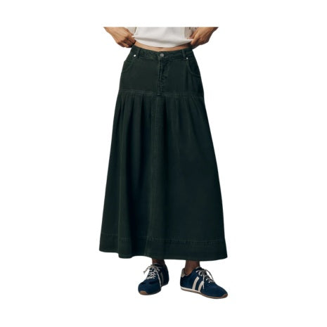 Pleated Denim Midi Skirt