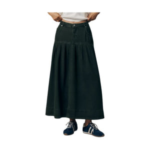 Pleated Denim Midi Skirt