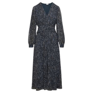 Women's Long Sleeve V-Neck Chiffon Paisley Maxi Dress