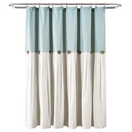 40"W X 72"L Lush Decor Cotton Linen Fabric Button Shower Curtain