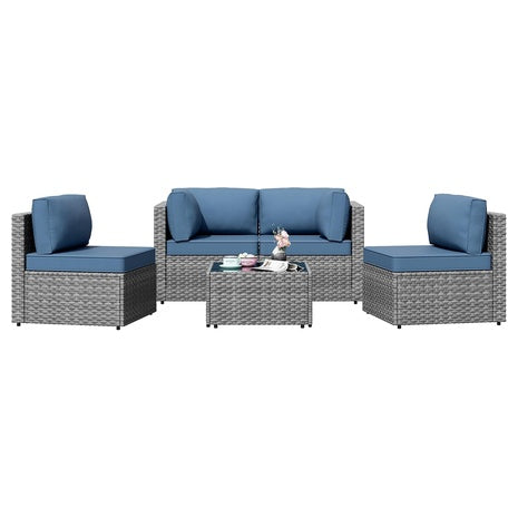 5-Piece Shintenchi Outdoor Wicker Rattan Sectional Sofa Set