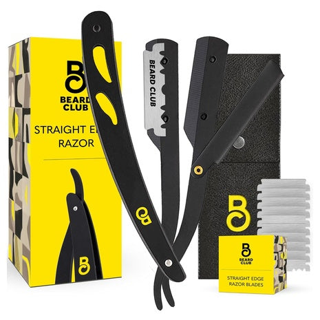 Beard Club Straight Edge Razor Kit with 10 Derby Blades & Leather Case