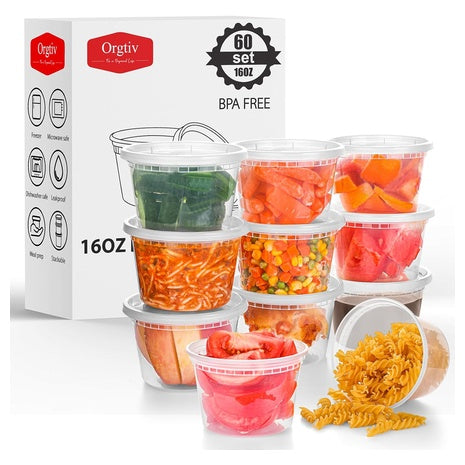 60 Pack Of 16oz Plastic Containers with Lids