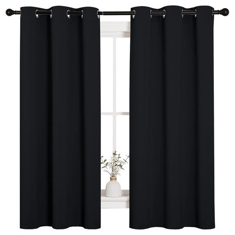 2-Panels Nicetown Pitch Black Solid Thermal Insulated Grommet Curtains (63"L X 42"W)