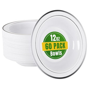60 Plastic Bowls with Silver Rim