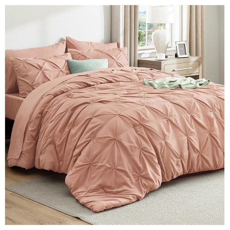 7-Piece Bedsure Pintuck Comforter & Sheets Set (Dusty Pink)