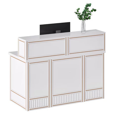 57" W White Reception Desk With Counter And Metal Frame