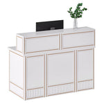57" W White Reception Desk With Counter And Metal Frame