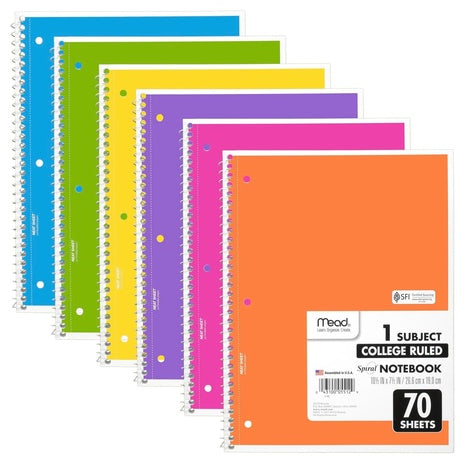 6-Pack Mead College Ruled Spiral Notebooks