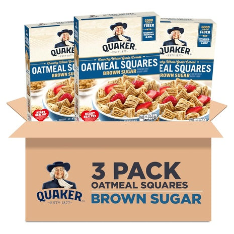 3 Boxes Quaker Oatmeal Squares Breakfast Cereal