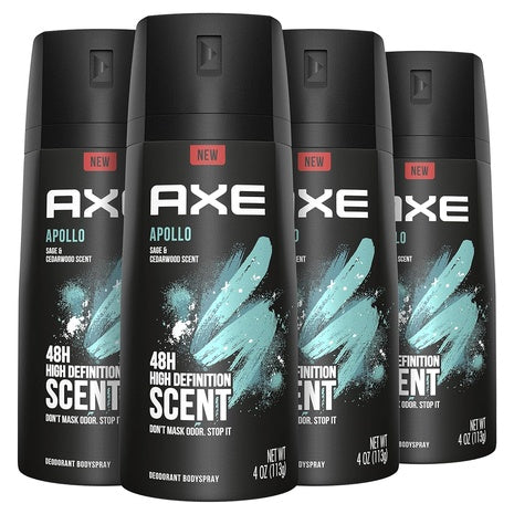 4 Bottles Of AXE Apollo Body Spray Deodorant