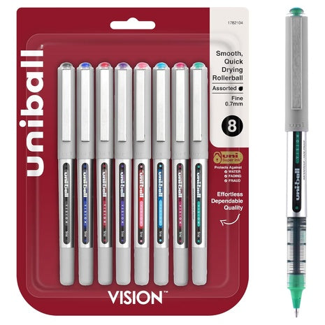 8-Color Uni-Ball Vision Rollerball Pens