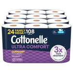 24 Cottonelle Ultra Comfort Family Mega Rolls Toilet Paper