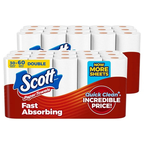 30 Double (=60 Reg) Rolls Scott Paper Towels
