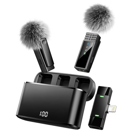 Wireless Lavalier Lapel Microphone With All-in-One 24H Charging Case