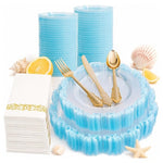 175-Piece Clear & Blue Rim Disposable Dinnerware Set
