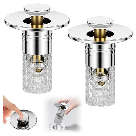 2 Pack 3 in 1 Sink Drain Strainers with Hair Catchers
