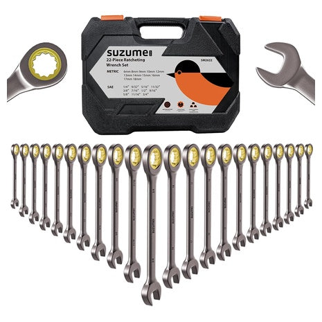 22-Piece Suzume 72 Tooth SAE & Metric Ratchet Wrenches Set