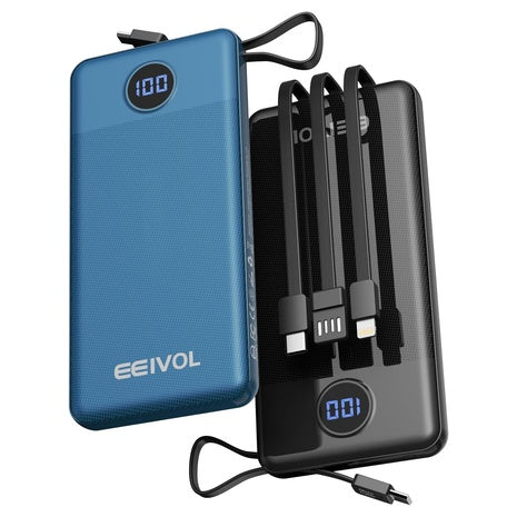2-Pack 10000mAh Portable Charger with Built in Cables