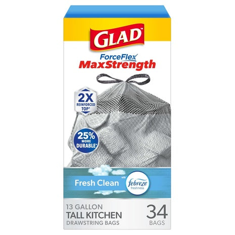 34 Glad ForceFlex MaxStrength 13-Gallon Trash Bags