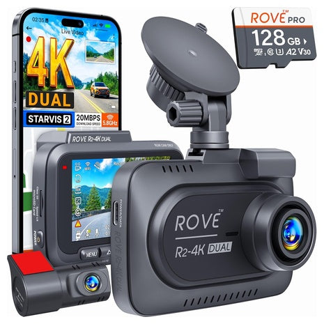Rove R2-4K DUAL Dash Cam Front and Rear with 128GB MicroSD