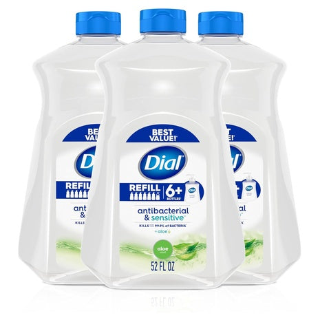 3 Bottles Dial Antibacterial Liquid Hand Soap Refill Aloe Scent 52oz