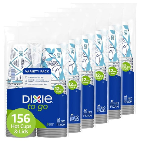 156 Dixie To Go 12oz Disposable Coffee Cups with Lids