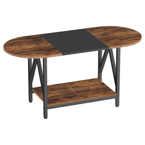 2-Tier Industrail Centre Oval Coffee Table W/ Open Shelf