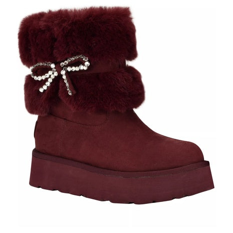 GUESS Women's Dowry Rhinestone Bow Cozy Winter Boots