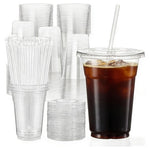100 16oz Clear Plastic Cups with Lids & Straws