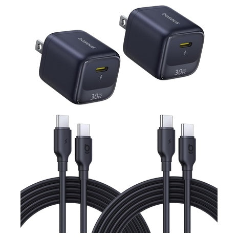 2-Pack Baseus 30W USB-C Charger Block with USB-C Cables