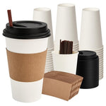 100 16oz Disposable Coffee Cups with Lids, Sleeves & Stirrers