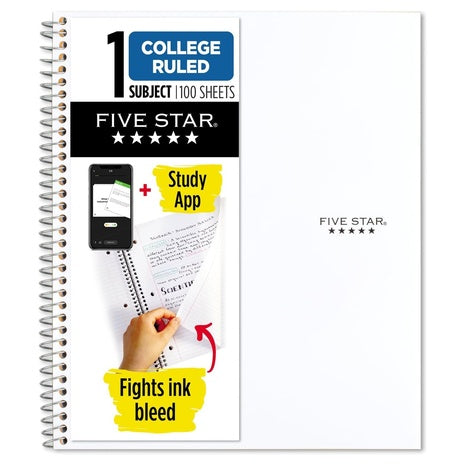 1-Subject Five Star Spiral Notebook + Study App