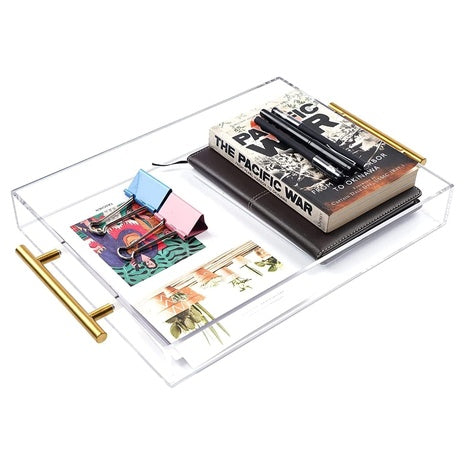 Clear Acrylic Serving Tray with Golden Handles