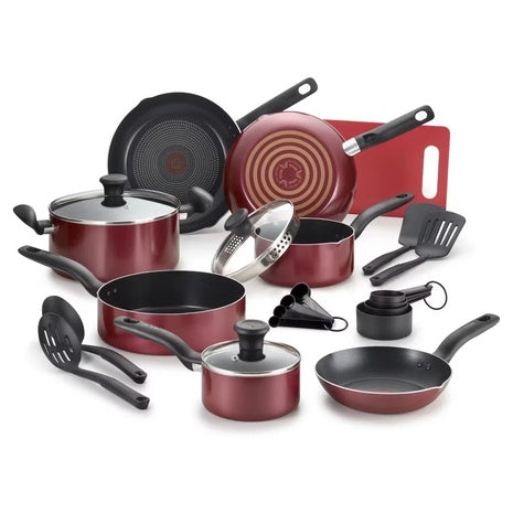 17-Piece T-Fal Red Simply Cook Aluminum Cookware Set