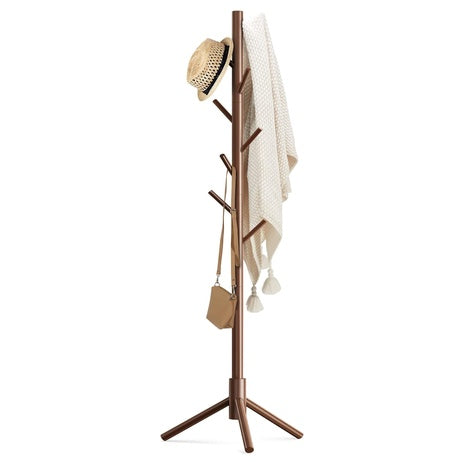 Wooden Coat Rack Stand with 8 Hooks