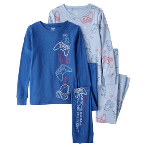 Boys Gaming Print 100% Cotton Long-Sleeve 4-Piece Pajamas