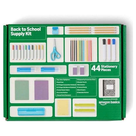 44-Piece Amazon Basics School Supplies Student Supply Kit