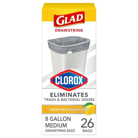 26-Count Glad 8-Gallon Trash Bags With Drawstring (Lemon Fresh)