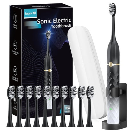 Sonic Electric Toothbrush With 10 Brush Heads & Travel Case (Various)