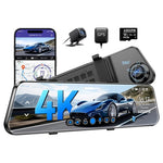 Front & Rear 4K Mirror Dash Cam with GPS and 64GB Card