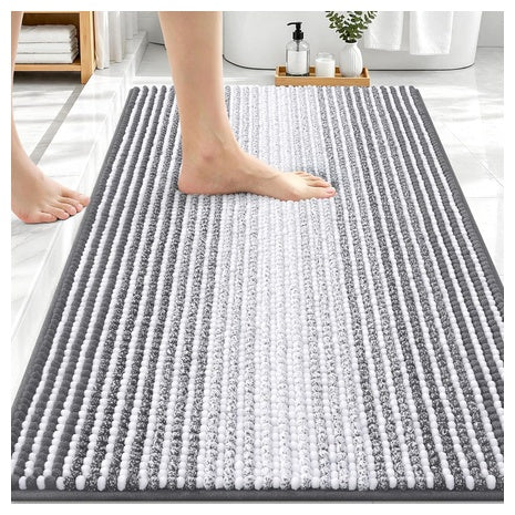 20" X 30" Chenille Striped Bathroom Rug W/ Rubber Backing