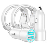 2-Pack Dual Port Fast USB Car Charger w/ Cables