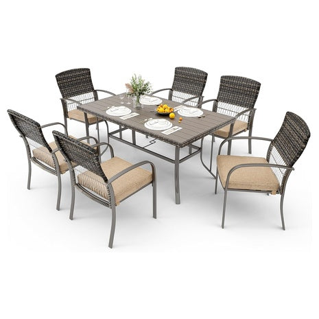 7-Piece Pamapic Patio Dining Table & 6 Rattan Chairs Furniture Set