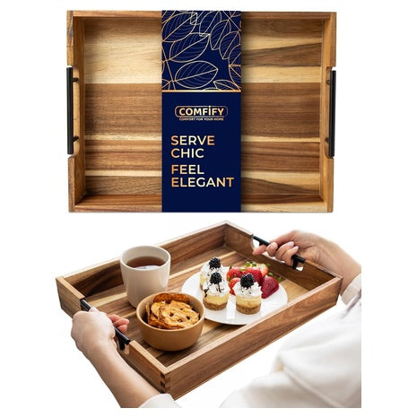 Acacia Wood Grain Serving Tray w/ Handles