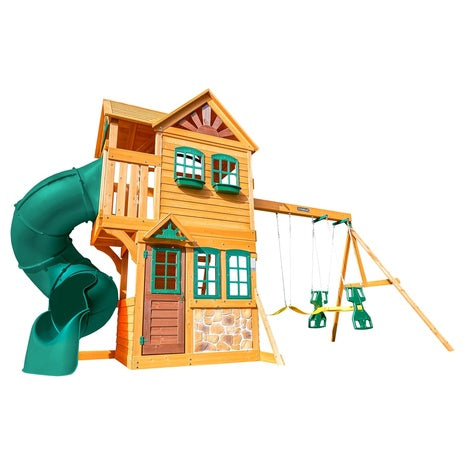 KidKraft Buffalo Crossing Wooden Swing Set with Playhouse