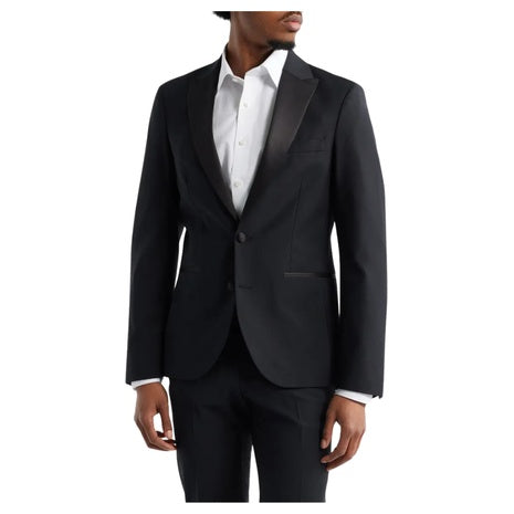Open Edit Men's Peaked Lapel Stretch Wool Blend Tuxedo Jacket