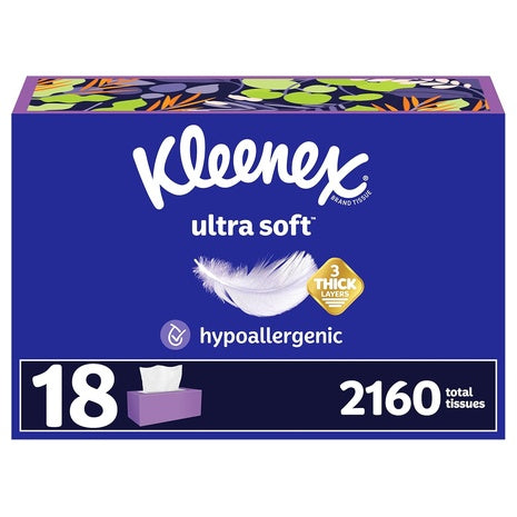 18 Flat Boxes Kleenex Ultra Soft Tissues