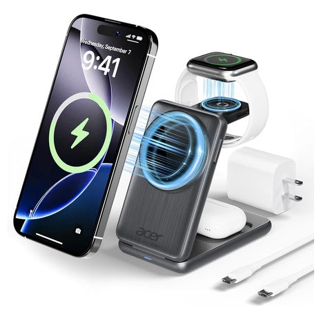 Acer 3-in-1 Magnetic Palm-Sized Foldable Fast Charging Station