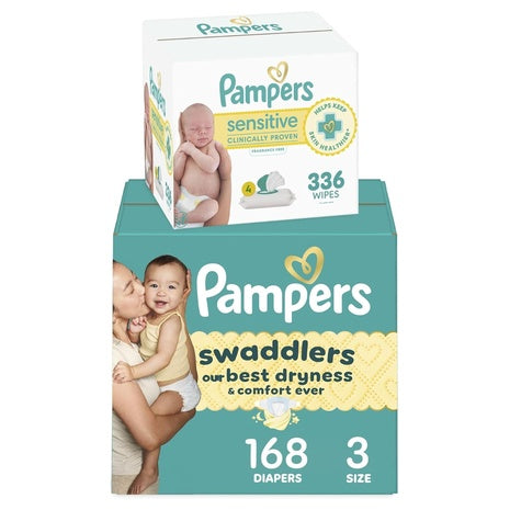 Size 3 Pampers Swaddlers, 168 Diapers + 336 Wipes